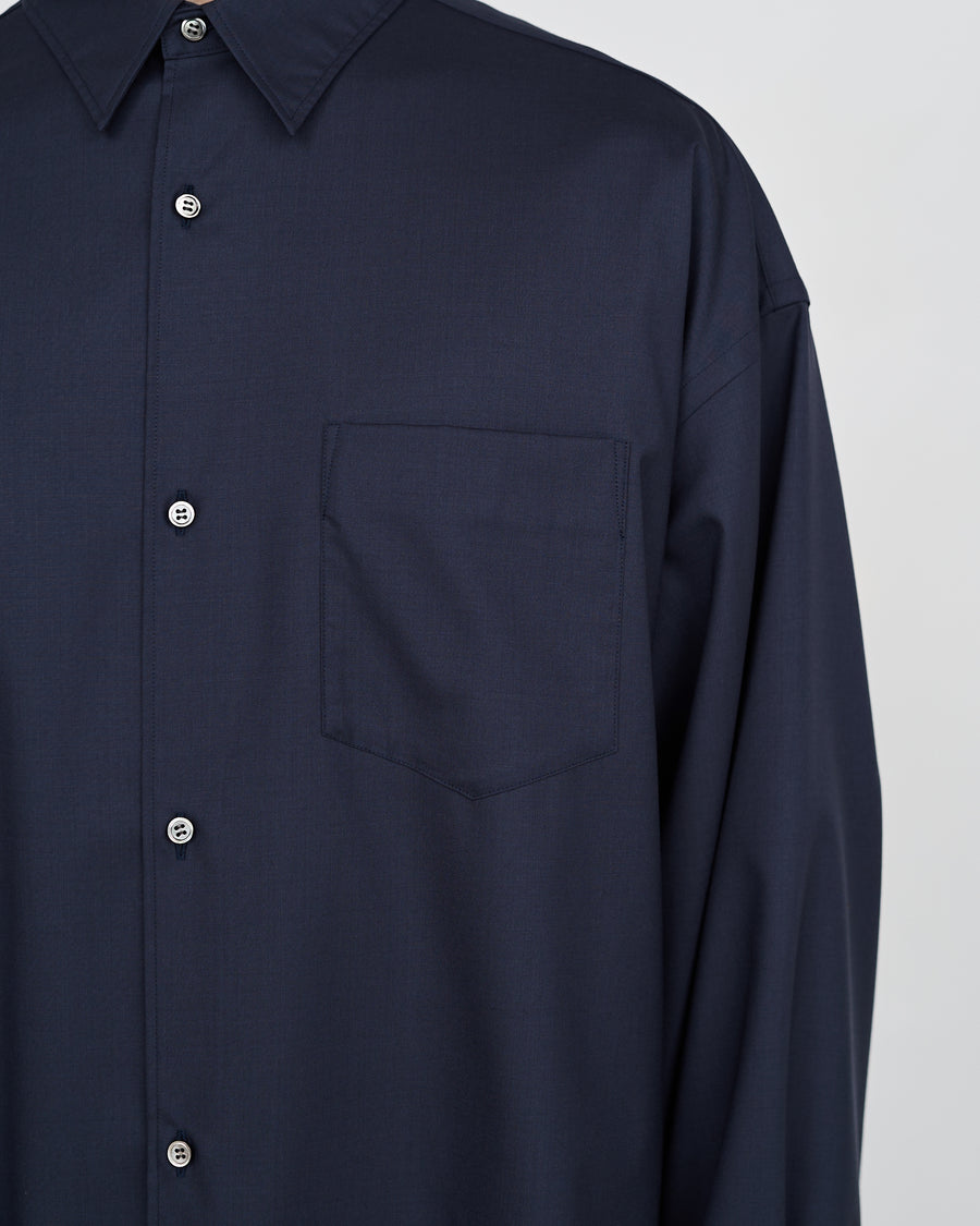 Fine Wool Tropical Pivot Sleeve Oversized Regular Collar Shirt