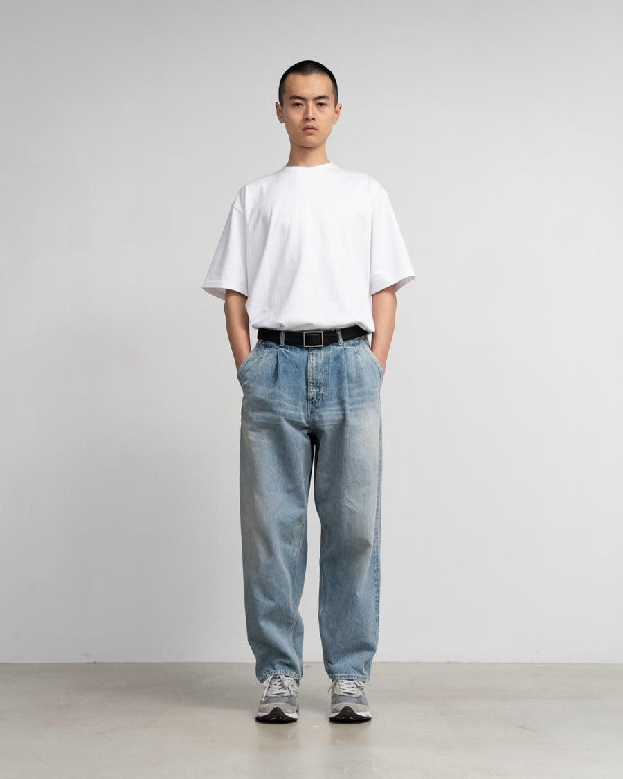 Selvage Denim Two Tuck Tapered Pants-LIGHT FADE-