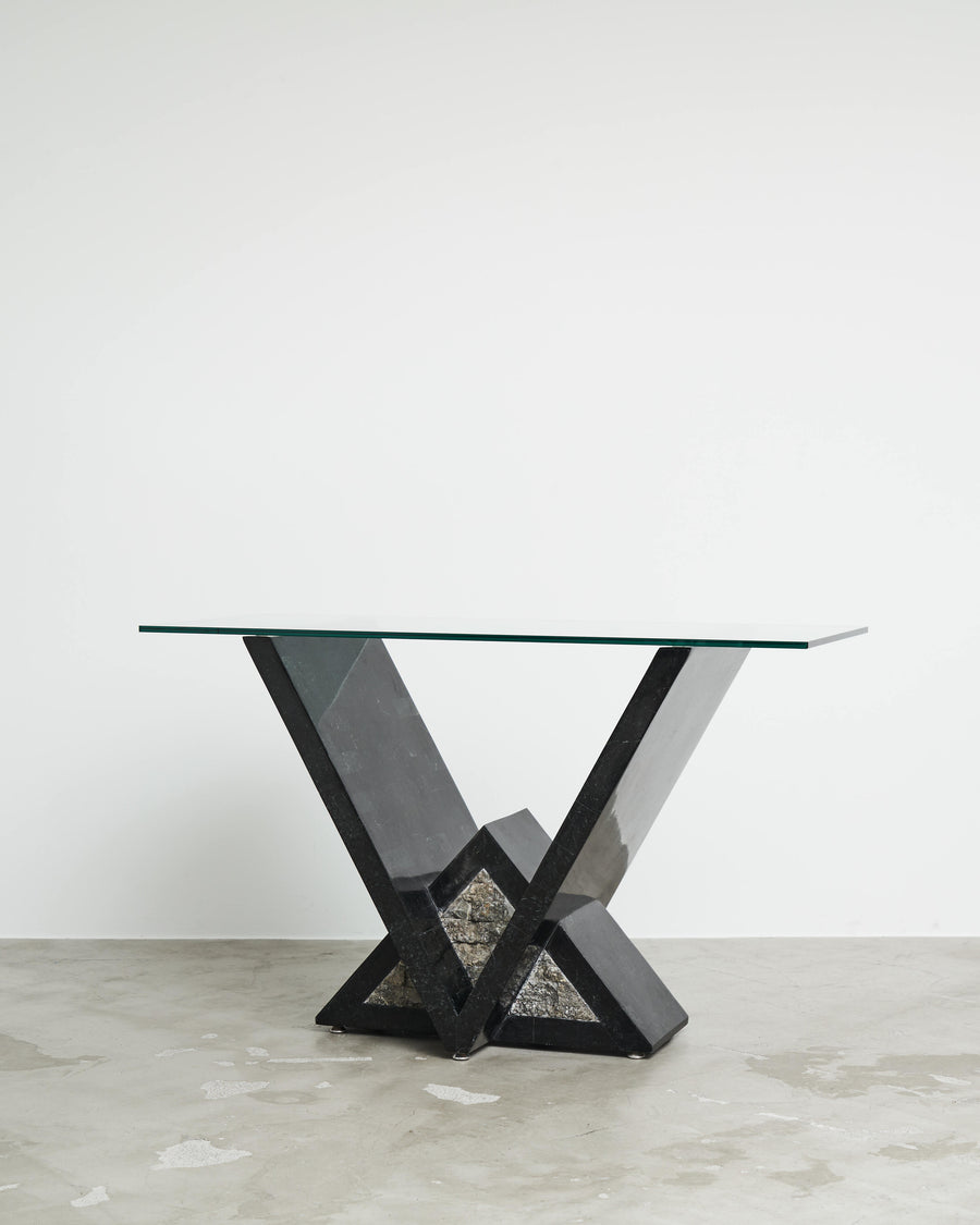 Postmodern Marble and Glass Table